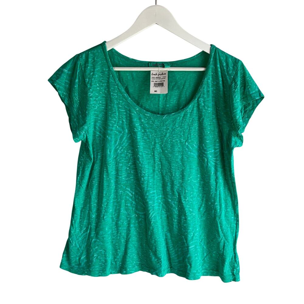 FRESH PRODUCE TOP WMNS MEDIUM SCOOP NECK COTTON VTG SLUB TEE SHIRT GREEN NEW